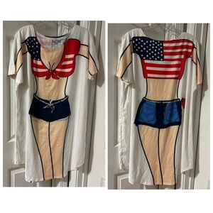 Patriotic Graphic Fun T-Shirt Dress Beach Cover up / Pijama Size XL-2XL NWOT